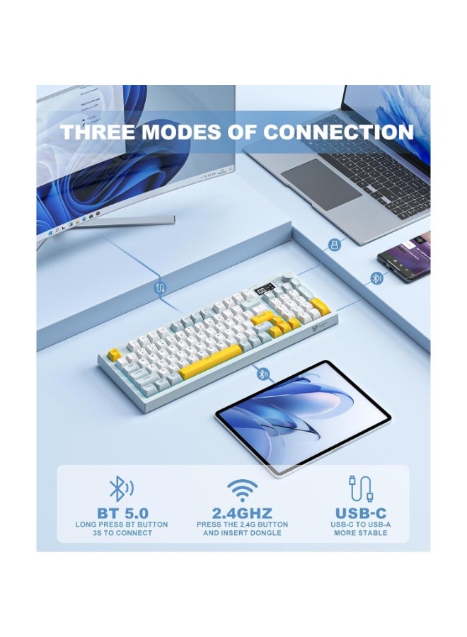onikuma G80 3-Mode Connectivity Wireless, Bluetooth & Wired Keyboard Creamy Membrane Quiet Typing with Rainbow Backlight, with LCD Screen & Multifunction Knob,200H Battery, 94 Key PBT Keycaps - Image 4